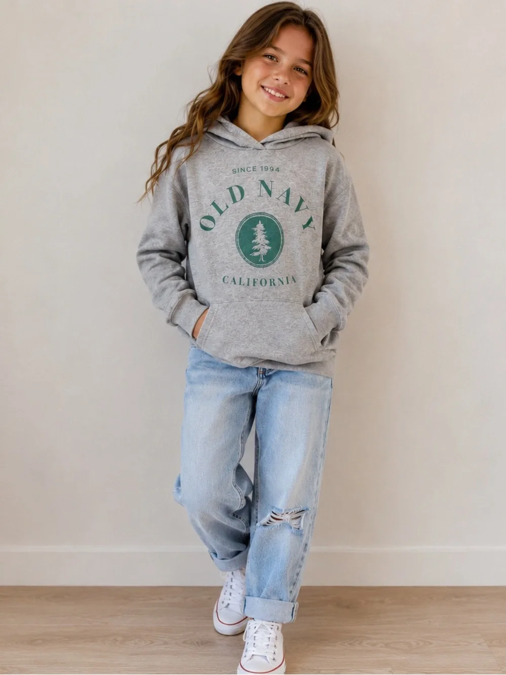 Old Navy Gray Hoodie with Green Logo